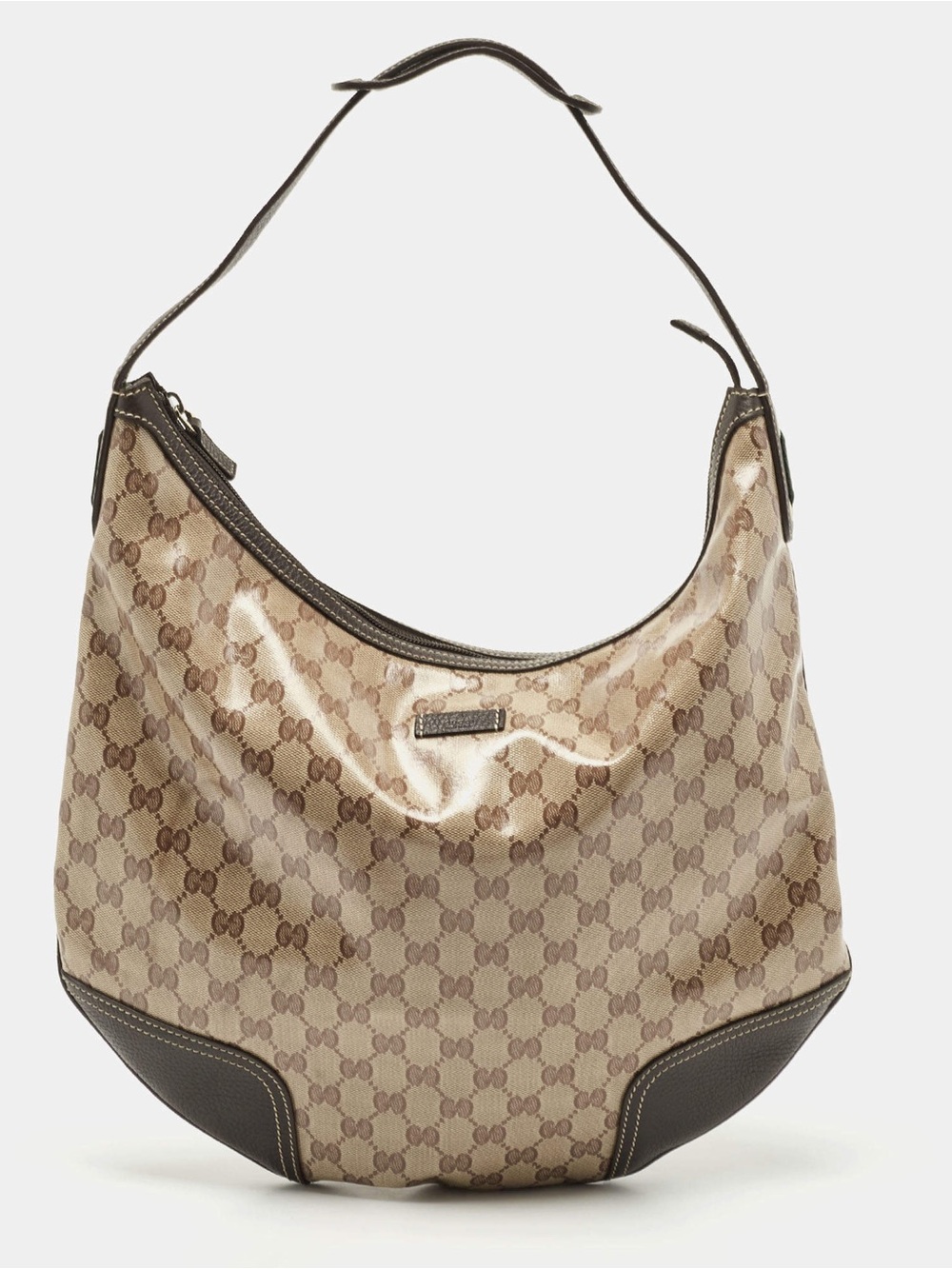 Gucci Brown & Beige GG Monogram Coated Canvas Hobo Shoulder Bag